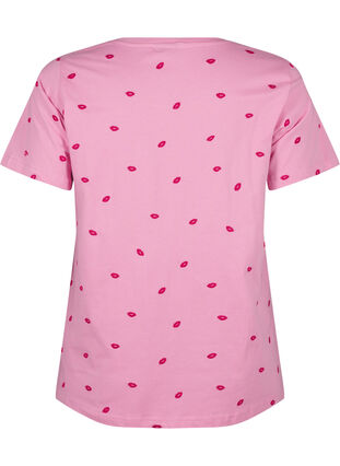 Zizzi T-shirt i økologisk bomuld med hjerter., Rose Bl. Lips Emb. , Packshot image number 1