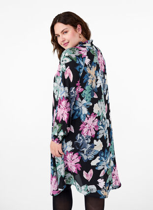 Zizzi Langærmet kjole med blomsterprint, Rose Flower AOP, Model image number 1