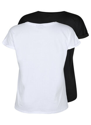 Zizzi 2-pak kortærmet t-shirts, Bright White / Black, Packshot image number 1