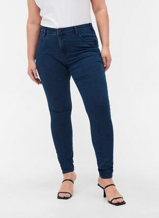 Zizzi Højtaljede super slim Amy jeans, Dark blue, Model image number 4