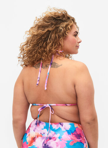 Zizzi Trekants bikini bh med print, Pink Flower, Model image number 1