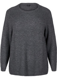 Meleret strikbluse med rund hals, Dark Grey Black Mel.