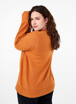 Zizzi Strikbluse med hulmønster, Marmelade Mel., Model image number 1