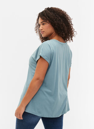 Zizzi Kortærmet t-shirt i bomuldsblanding, Smoke Blue, Model image number 1