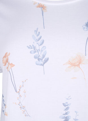 Zizzi T-shirt i økologisk bomuld med blomsterprint, White W. Blue flower, Packshot image number 2
