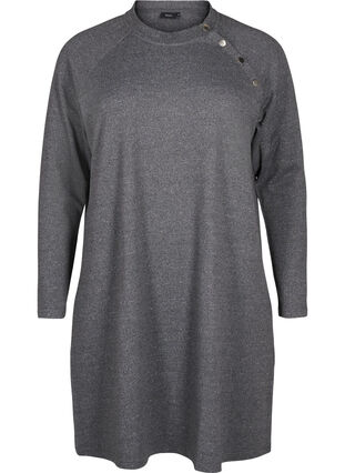 Zizzi Jersey kjole med knapper, Dark Grey Melange, Packshot image number 0