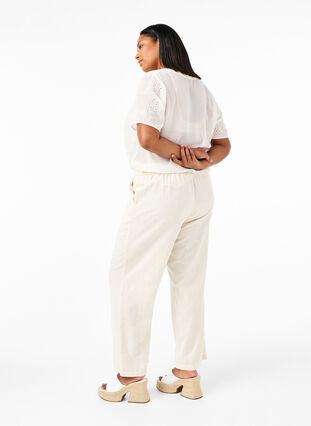 Zizzi Højtaljede bukser i bomuld og hør, Whitecap Gray, Model image number 1