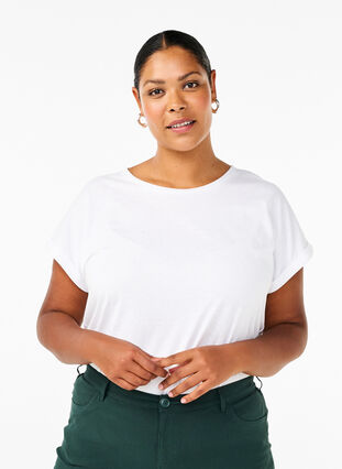 Zizzi Kortærmet t-shirt i bomuldsblanding, Bright White, Model image number 0