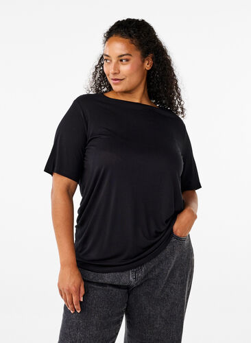 Zizzi T-shirt i uld og viskose, Black, Model image number 0