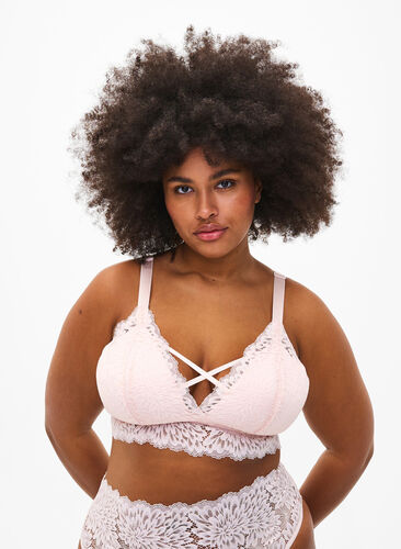 Zizzi Bralette med stringdetalje og blød vattering , Peach Blush, Model image number 0