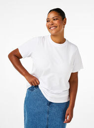 Basis t-shirt i bomuld med rund hals , Bright White, Model