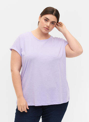 Zizzi Kortærmet t-shirt i bomuldsblanding, Lavender, Model image number 0