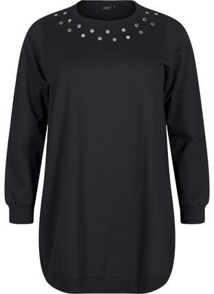 Zizzi Sweat tunika med metaldetaljer, Black, Packshot image number 0