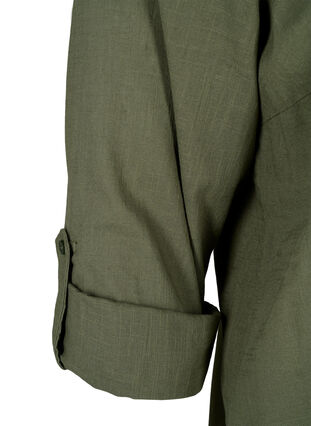 Zizzi Skjortebluse i bomuld med v-udskæring, Thyme, Packshot image number 3