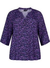 Bluse i viskose med 3/4 ærmer, Purple Leo AOP