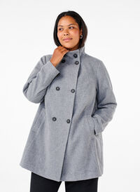 Kort trenchcoat med a-form, Light Grey Melange, Model