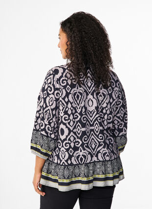 Zizzi Bluse med print og 3/4 ærmer, Black AOP, Model image number 1