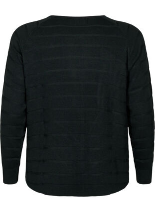 Zizzi Strikbluse med tone-i-tone striber, Black, Packshot image number 1