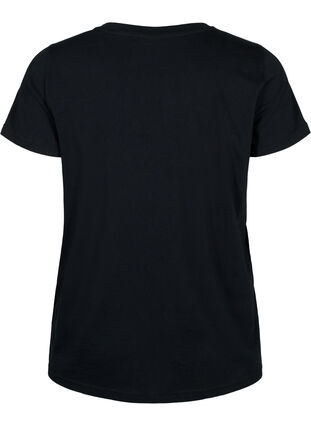 Zizzi Bomulds trænings t-shirt med tryk, Black w. Playstyle, Packshot image number 1