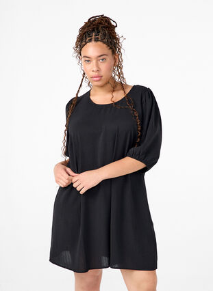Zizzi Kort kjole med sløjfedetalje bagpå, Black, Model image number 0