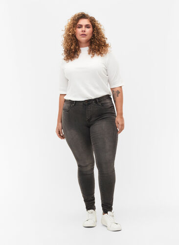Zizzi Super slim Amy jeans med høj talje, Dark Grey Denim, Model image number 0