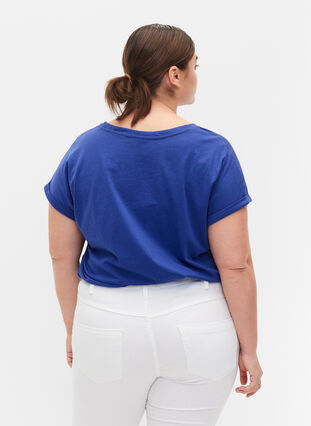Zizzi Kortærmet t-shirt i bomuldsblanding, Royal Blue, Model image number 1