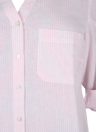 Zizzi Skjortebluse med knaplukning i bomuldsmix med hør, Rosebloom White, Packshot image number 3