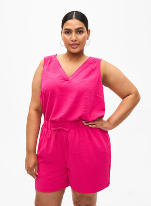 Zizzi Shorts med lommer og elastik i taljen, Pink Peacock, Model image number 0