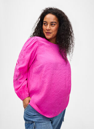 Zizzi Bluse i TENCEL™ Modal med broderidetaljer, Phlox Pink, Model image number 0