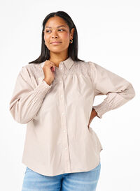 Stribet skjorte med smock, Silver Mink Wh. St., Model