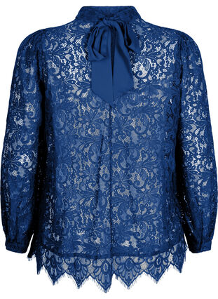 Zizzi Blonde bluse med sløjfedetalje, Estate Blue, Packshot image number 1