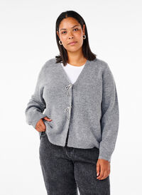 Strikcardigan med sølvsløjfe, Medium Grey Melange, Model