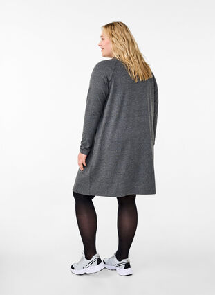 Zizzi Jersey kjole med knapper, Dark Grey Melange, Model image number 1