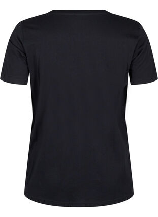 Zizzi Bomulds t-shirt med rhinesten motiv, Black w. Radiance, Packshot image number 1