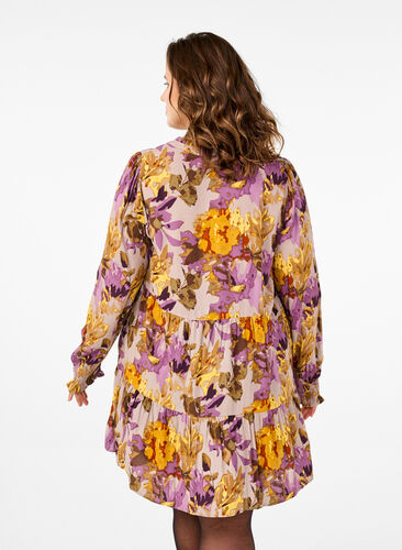 Zizzi Langærmet tunika med blomsterprint, Purple Flower, Model image number 1