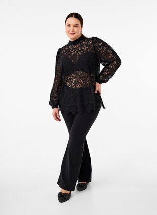 Zizzi Blonde bluse med sløjfedetalje, Black, Model image number 2