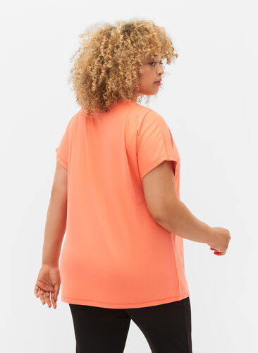 Zizzi Kortærmet trænings t-shirt, Living Coral, Model image number 1