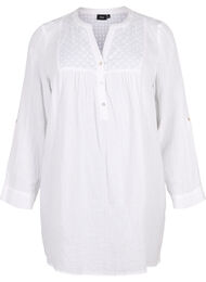 Tunika i bomuld med broderi anglaise, Bright White