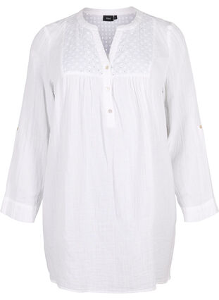 Zizzi Tunika i bomuld med broderi anglaise, Bright White, Packshot image number 0