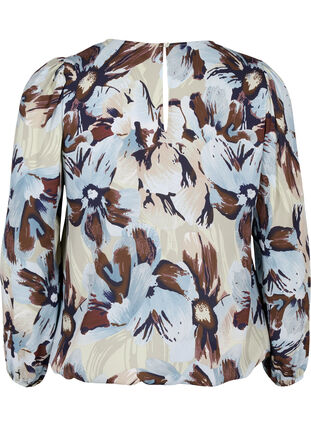 Zizzi Langærmet bluse med print og knap, Grey Flower AOP, Packshot image number 1