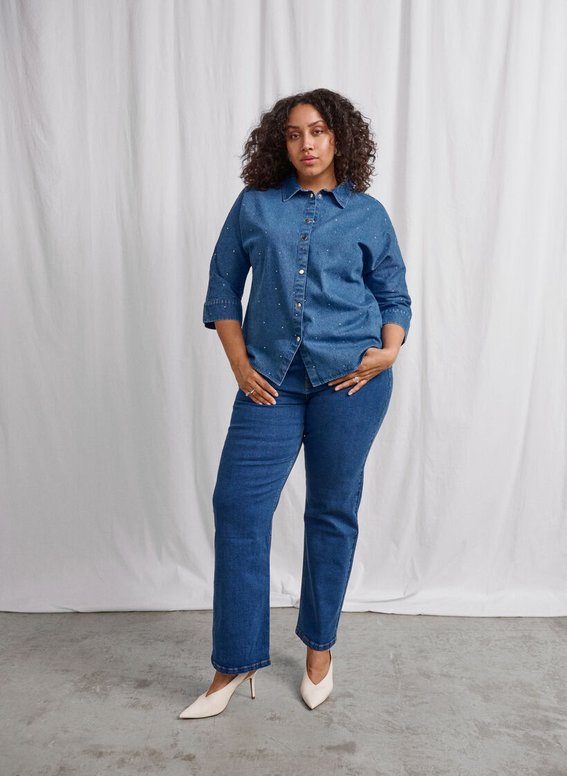 Højtaljede Gemma jeans med straight fit, Dark blue, Image