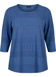 Bluse med 3/4 ærmer og stribet mønster, Estate Blue Melange