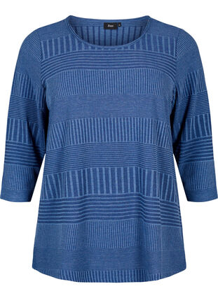 Zizzi Bluse med 3/4 ærmer og stribet mønster, Estate Blue Melange, Packshot image number 0