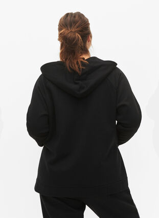 Zizzi Sweat cardigan med hætte, Black, Model image number 1