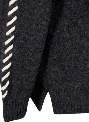 Zizzi Strikbluse med stikninger, Dark Grey White Mel., Packshot image number 3