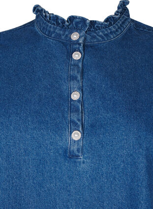 Zizzi Denimkjole med flæser og a-snit, Blue Denim, Packshot image number 2