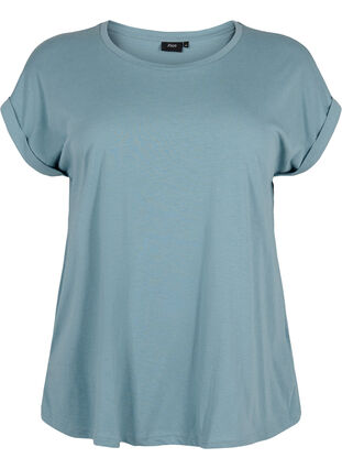 Zizzi Kortærmet t-shirt i bomuldsblanding, Smoke Blue, Packshot image number 0