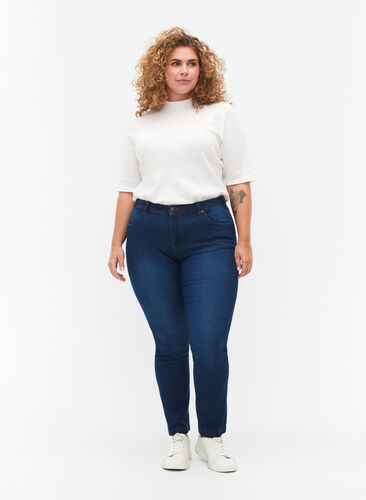 Zizzi Slim fit Emily jeans med normal talje, Blue Denim, Model image number 0