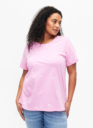 Zizzi T-shirt i økologisk bomuld med sløjfer, Roseb. W. Bow Emb., Model image number 0
