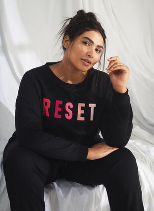 Zizzi Sweatshirt med tekst , Black W. Reset, Image image number 0